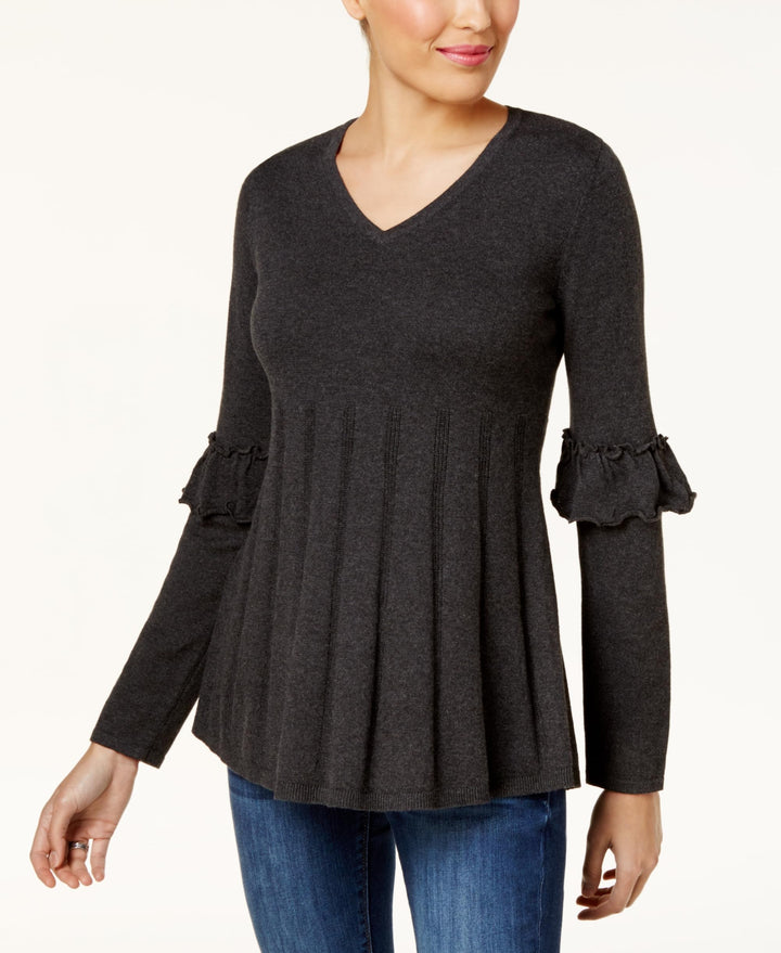 Petite Pleated Ruffle-Sleeve Sweater