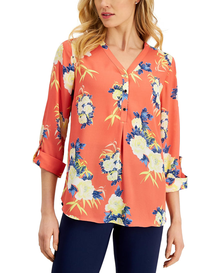 JM Collection Womens Floral Utility Top