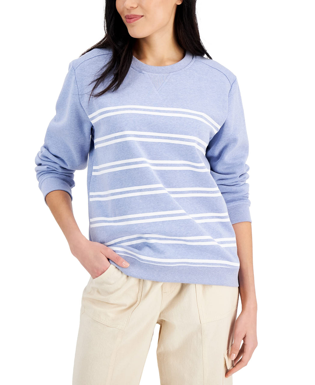 Karen Scott Striped Fleece Crewneck Top