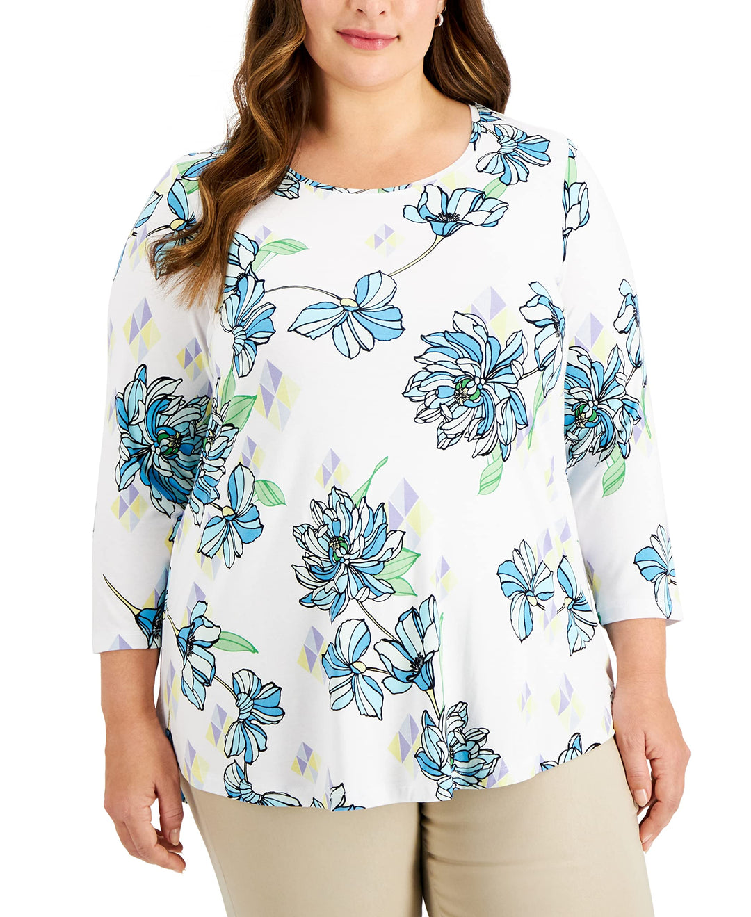 JM Collection Plus Size Printed 3/4 Sleeve Top