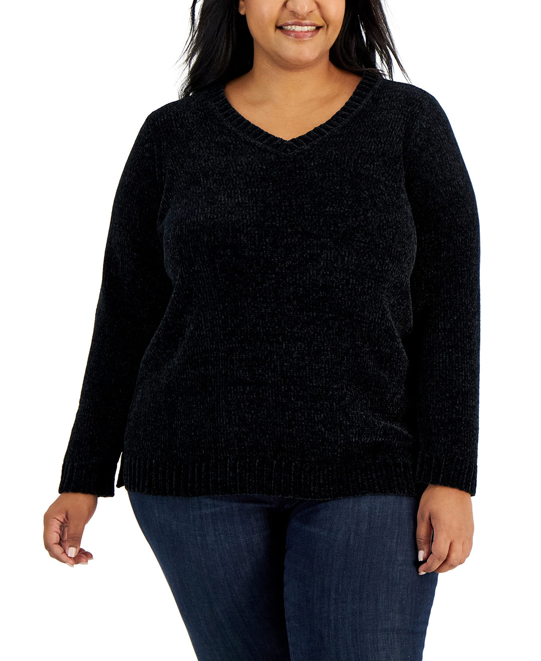 Karen Scott Plus Size Chenille V Neck Sweater