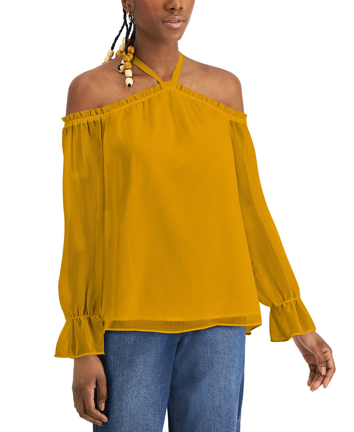 INC International Concepts Petite Solid Cold Shoulder Blouse