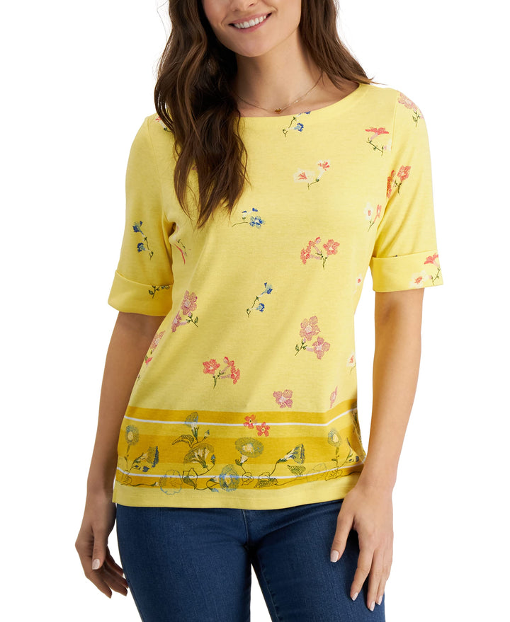 Karen Scott Womens Petite Printed Boat Neck Top