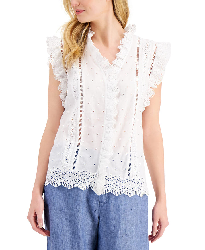 Charter Club Cotton Ruffled Eyelet Top