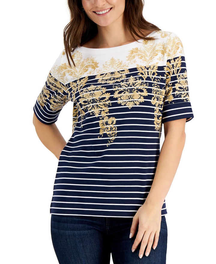 Karen Scott Mixed Print Elbow Sleeve Top