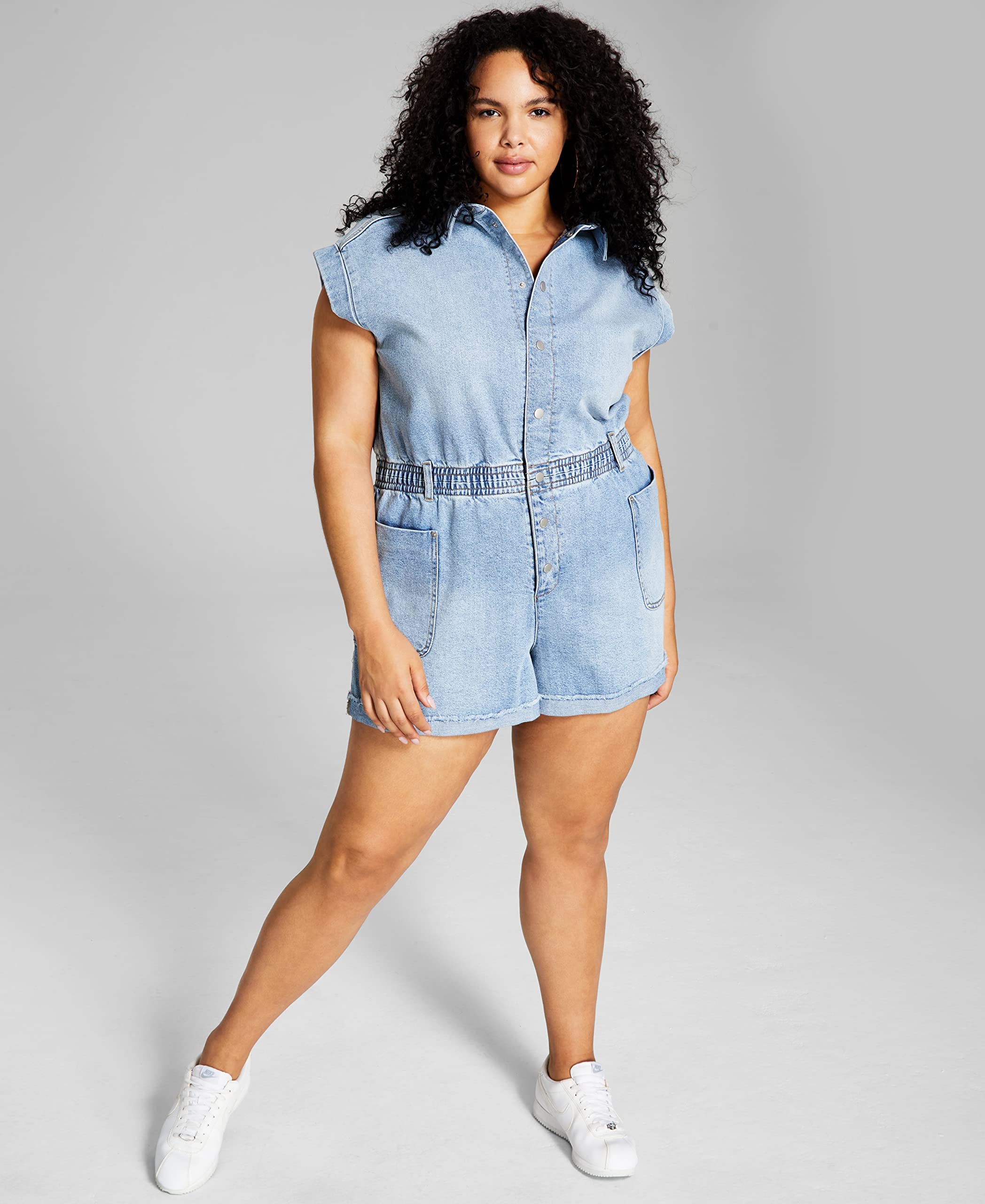 Now This Trendy Plus Size Denim Romper
