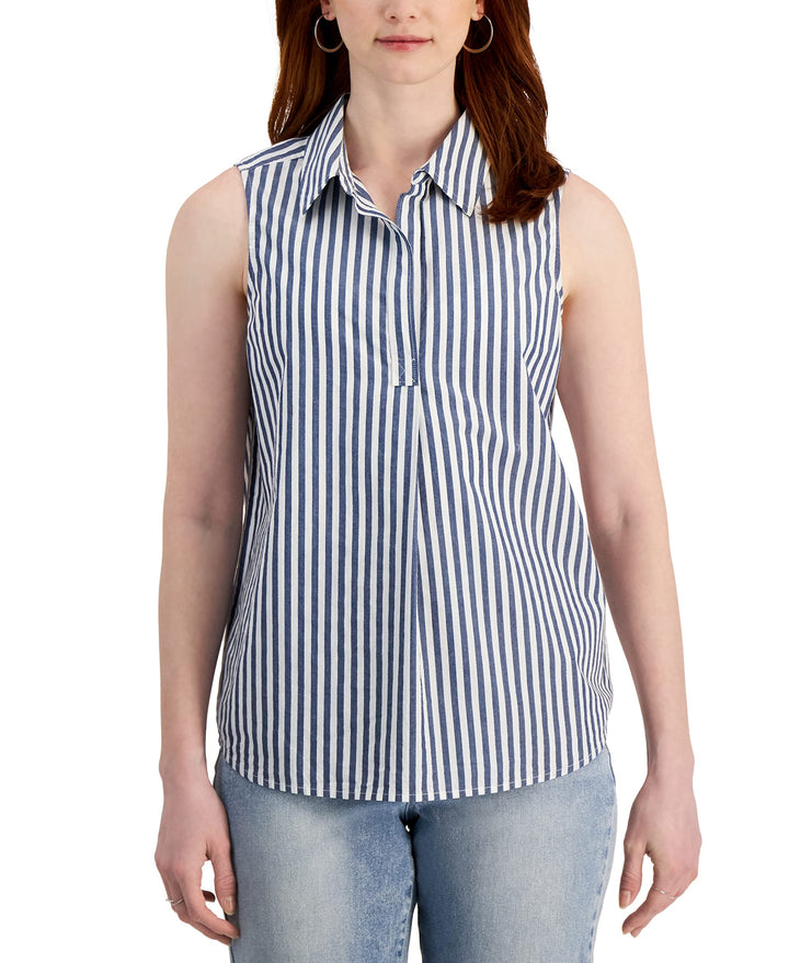 Style & Co Womens Cotton Poplin Printed Sleeveless Popover Shirt