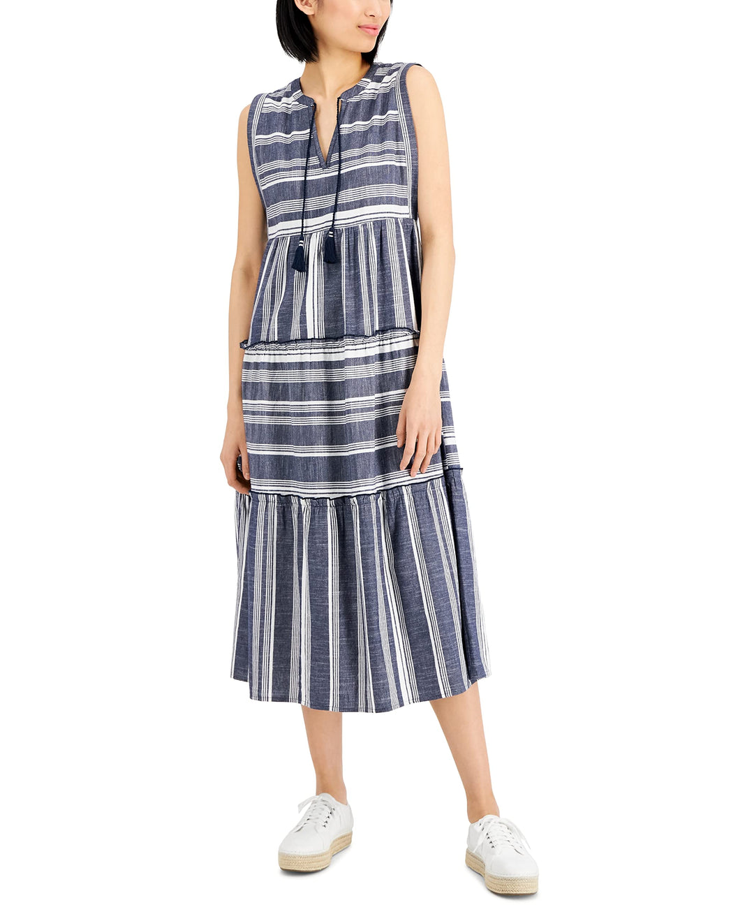 Charter Club Petite Cotton Striped Midi Dress – USAFashion