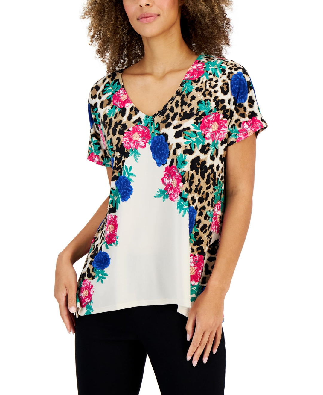 JM Collection Womens Arching Garden Short Sleeve Tunic
