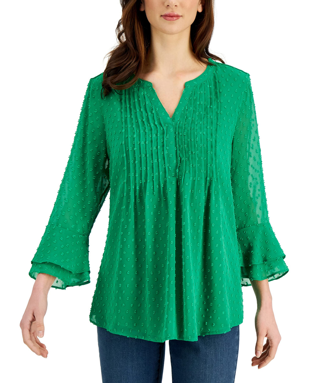 Charter Club Petite Double Ruffle Textured Pintuck Top
