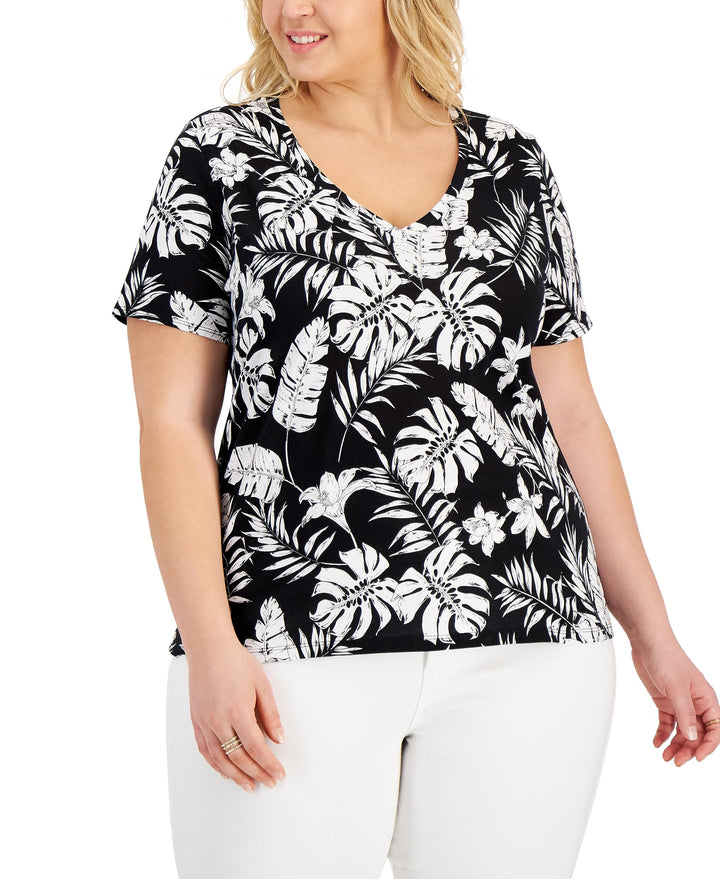 INC International Concepts Plus Size Cotton V Neck Tee