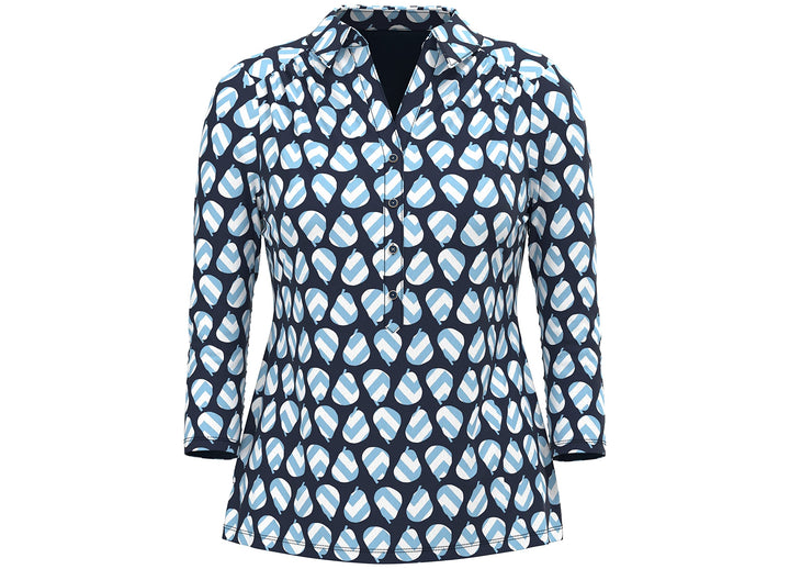 Charter Club Womens Printed Quarter Button Top