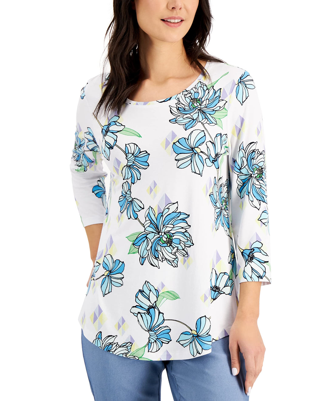 Petite 3/4-Sleeve Printed Top