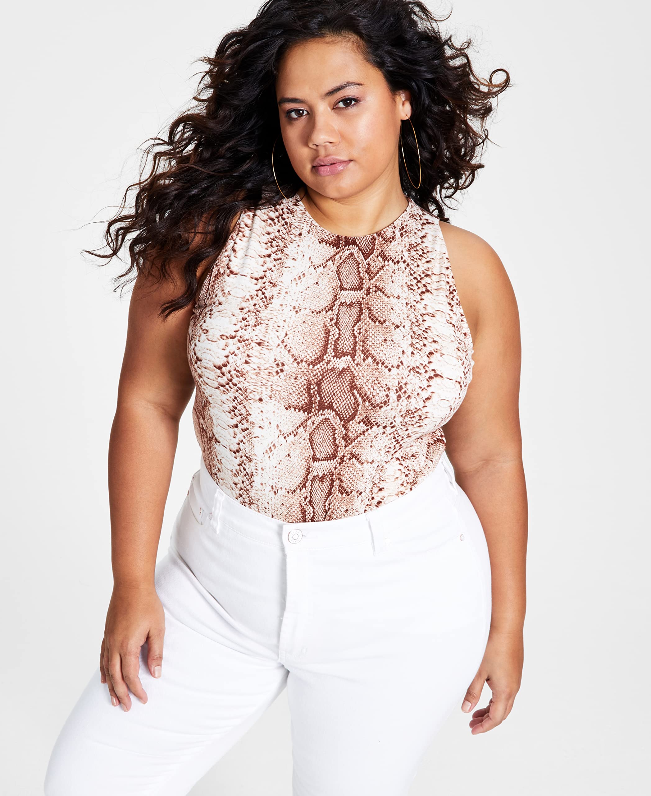 Bar III Trendy Plus Size Python Print Bodysuit