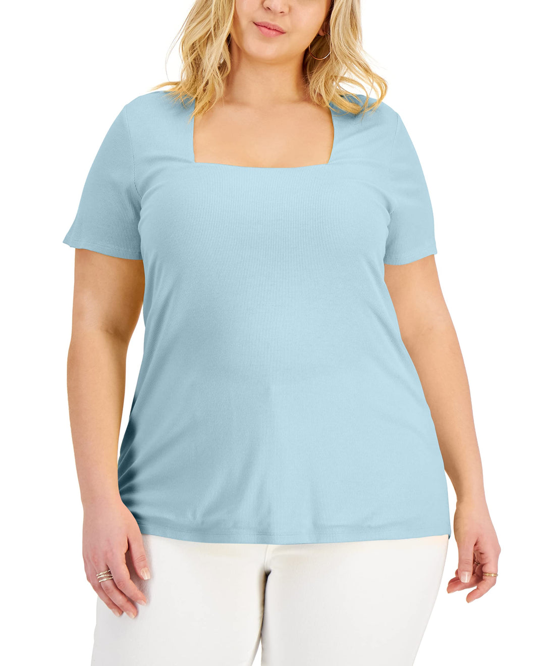 INC International Concepts Plus Size Square Neck Ribbed Top
