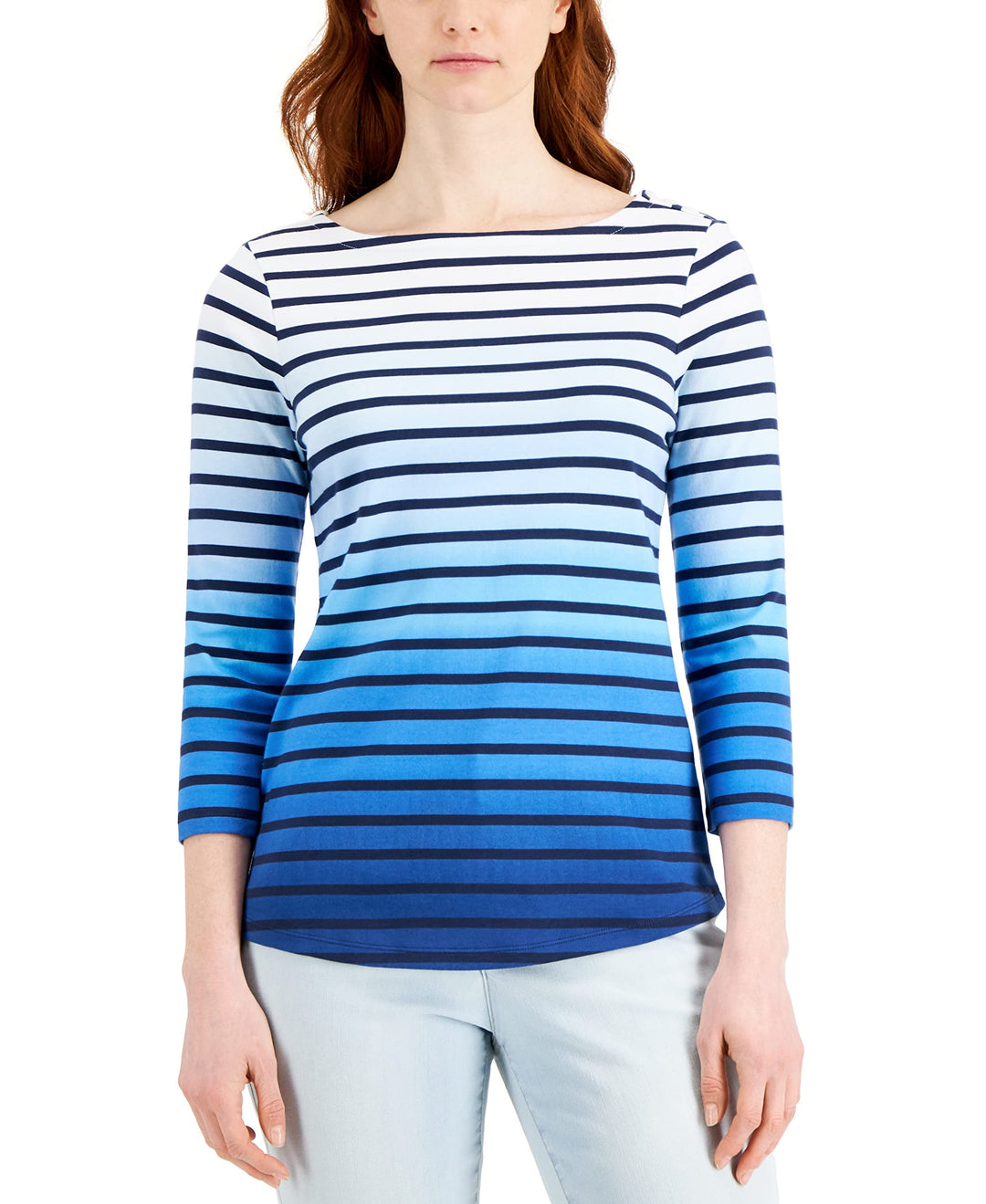 Charter Club Pima Cotton Striped Boat Neck Top