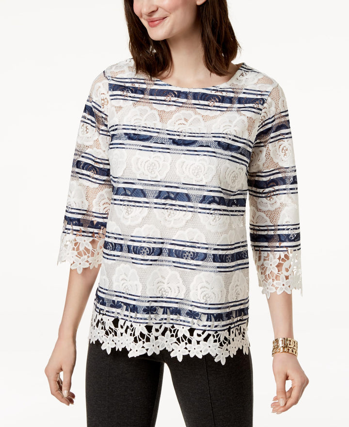 Charter Club Striped Lace Top