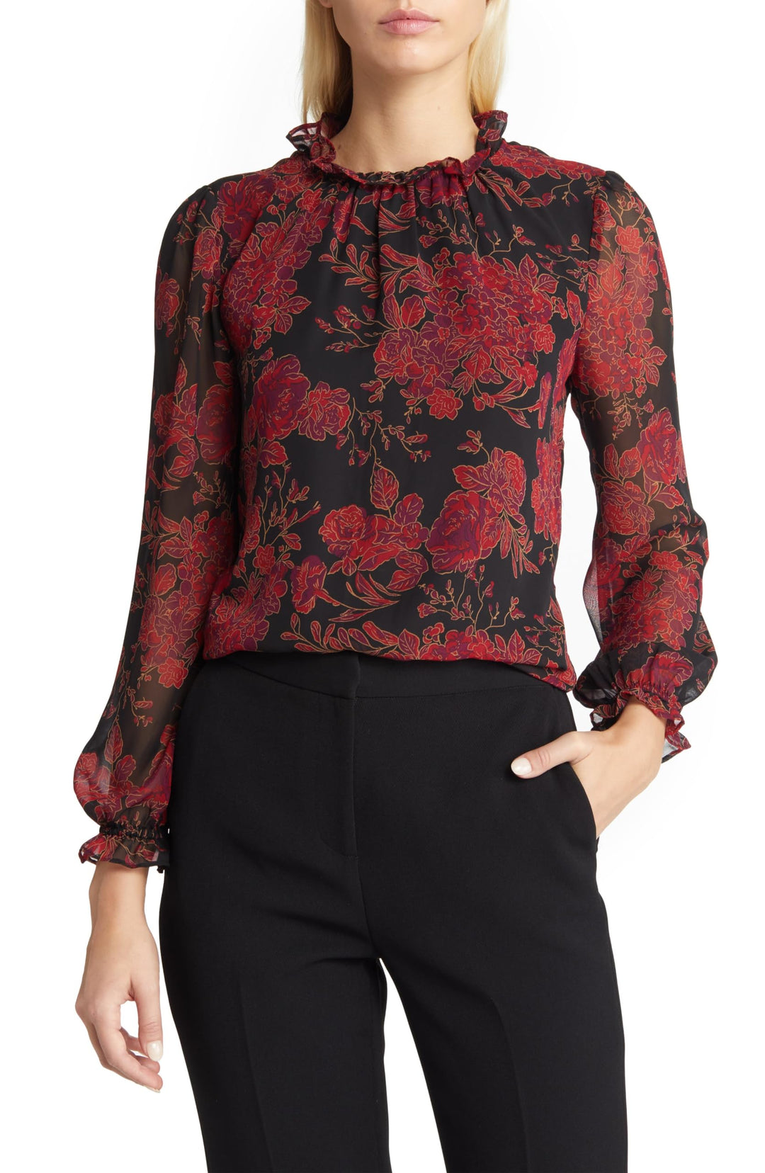 Anne Klein Floral Print Ruffle Blouse