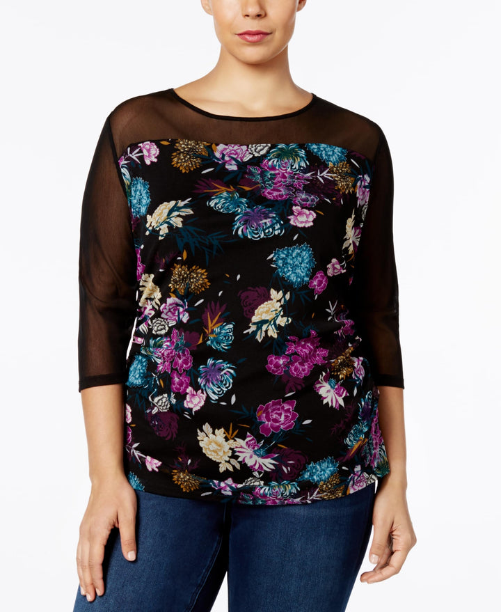 INC International Concepts Plus Size Printed Illusion Top