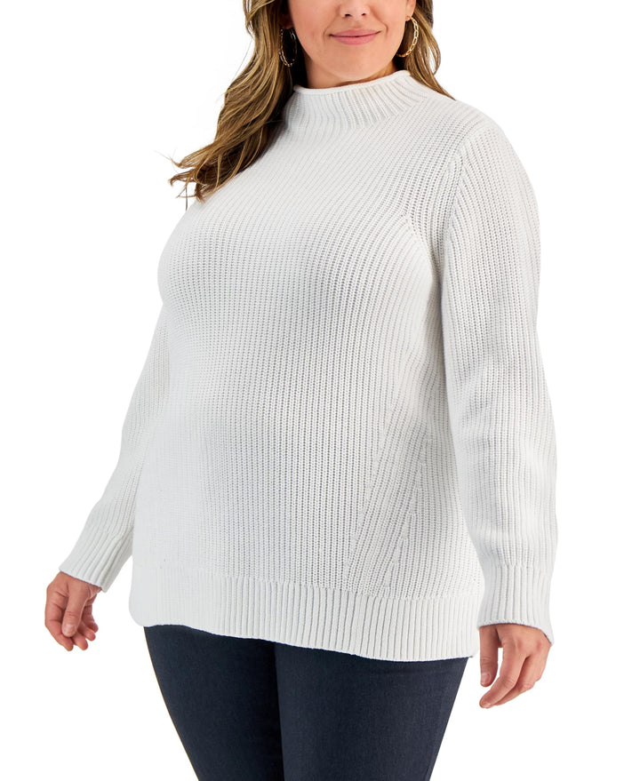 Karen Scott Plus Size Cotton Ribbed Mock Neck Sweater