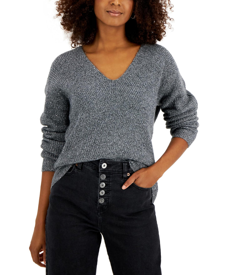 International Concepts Womens Sequined V Neck Sweater