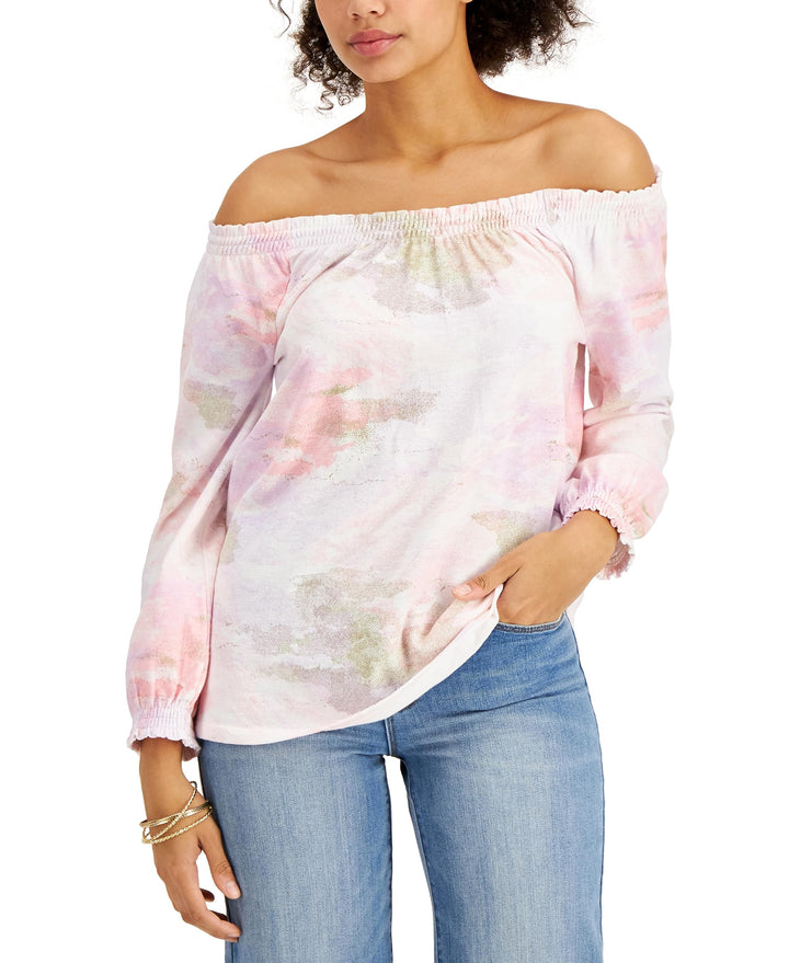Style & Co Cotton Printed Off The Shoulder Top