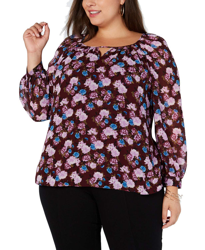 Plus Size Floral Print Peasant Top