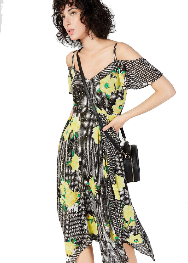 Mixed Print Cold Shoulder Dress