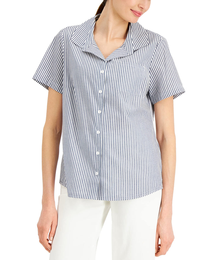 Karen Scott Petite Striped Woven Shirt