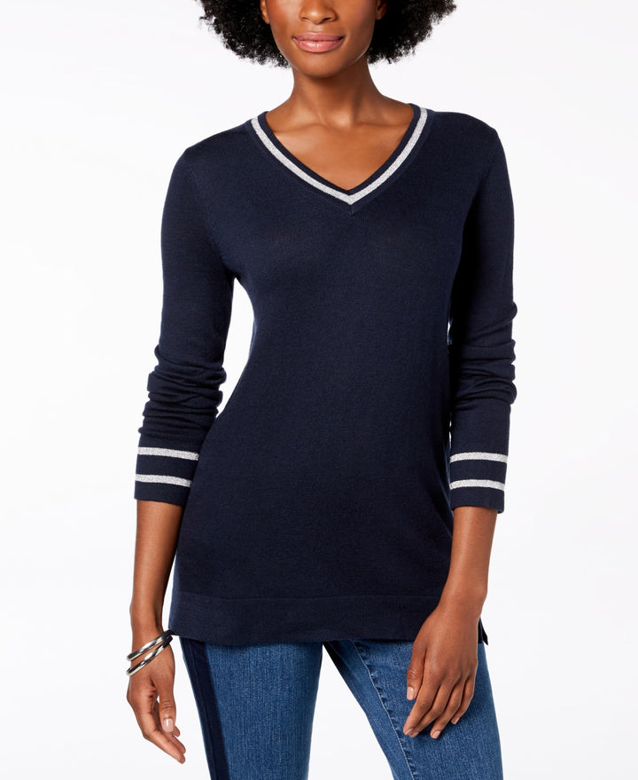 Charter Club Petite Striped Trim Sweater