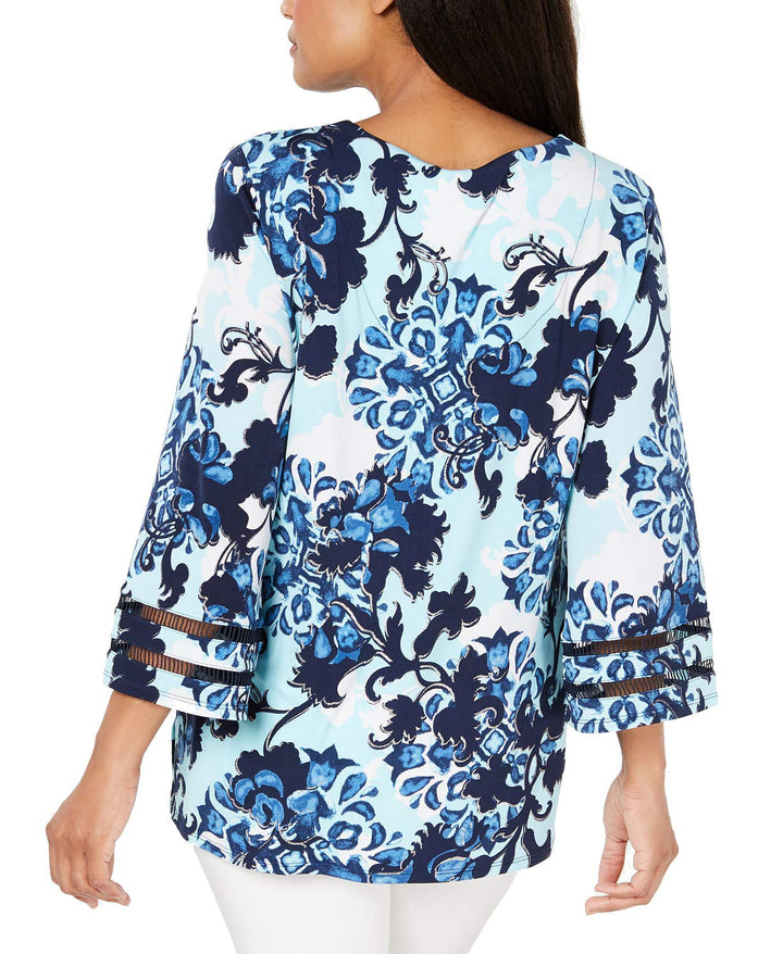 JM Collection Embellished Bell Sleeve Top (Atlantic Point, S)