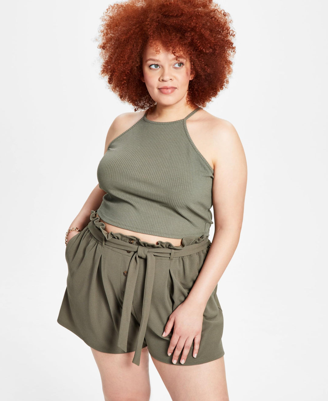 Bar III Trendy Plus Size Ribbed Halter Tank Top
