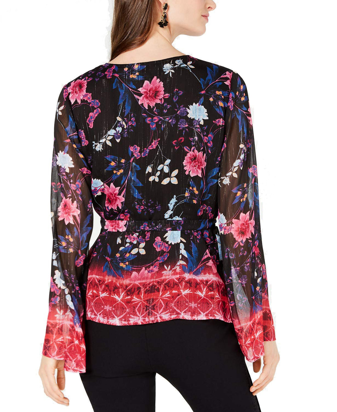 Printed Bell Sleeve Wrap Top