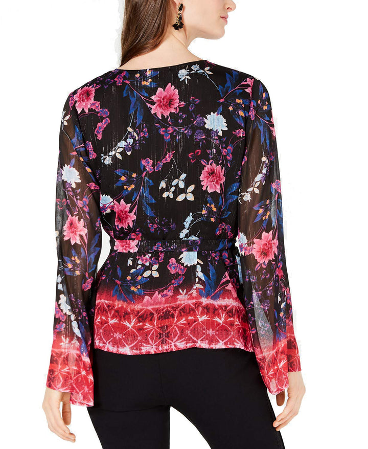 Printed Bell Sleeve Wrap Top