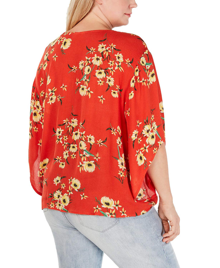 Plus Size Tropical-Print Tie-Front Top