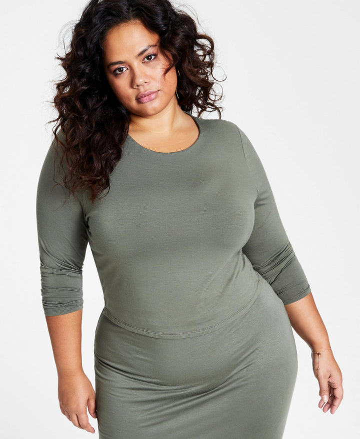 Bar III Trendy Plus Size Bodycon Long Sleeved Jersey Top