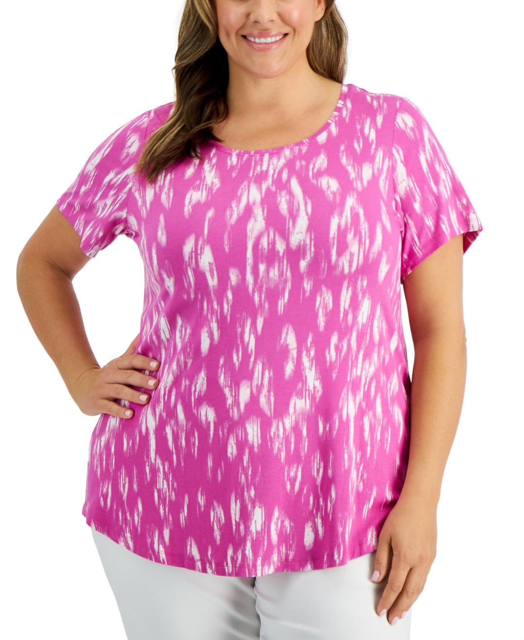 JM Collection Plus Size Wispy Print Top