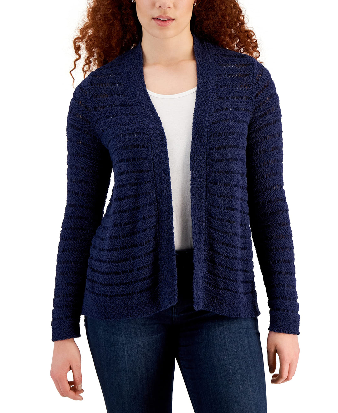 Charter Club Womens Striped Weave Cardigan
