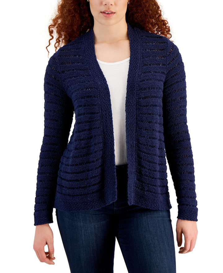 Charter Club Womens Striped Weave Cardigan