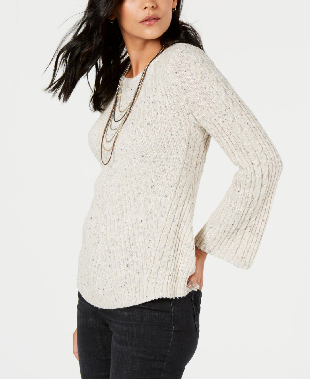 Style & Co Ribbed Cabled Fitted Sweater