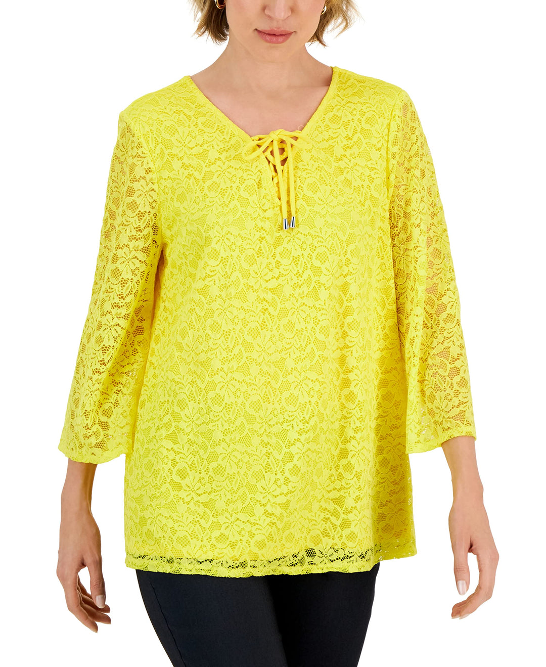 JM Collection Womens Lace Up Lace Top