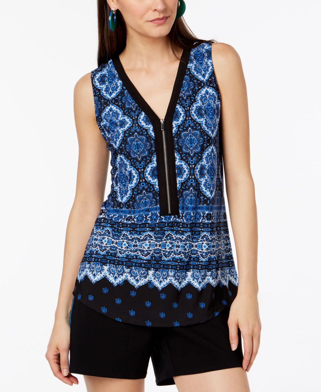 Petite Zip Front Printed Tank Top