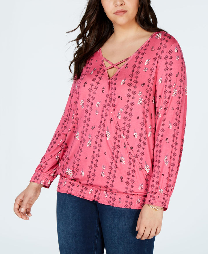 Plus Size Printed Smocked Top