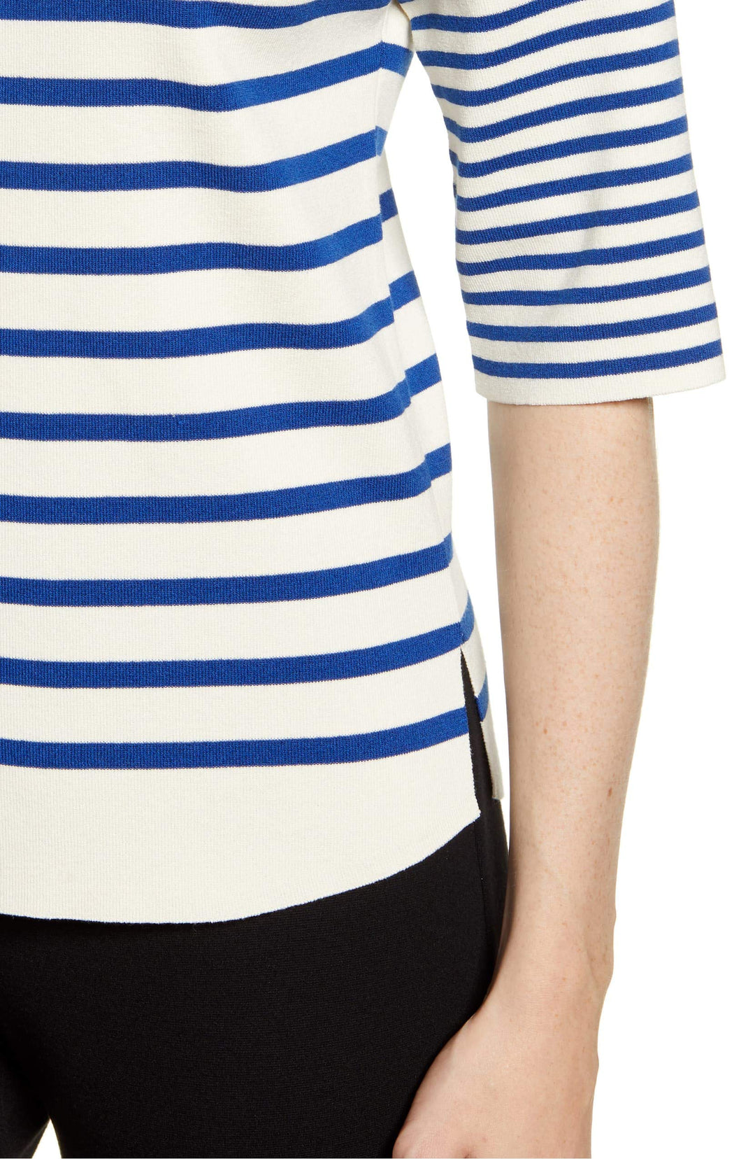 Anne Klein Striped Boat-Neck Sweater (Anne White/Cezanne Blue, XXS)