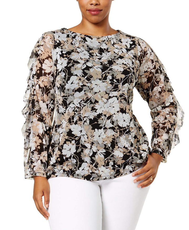 Charter Club Plus Size Ruffled Mesh Top