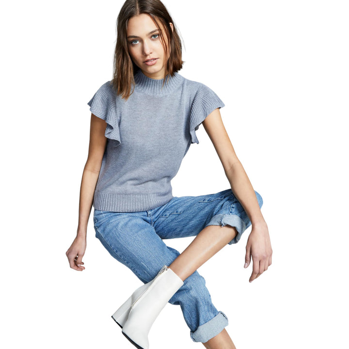 Women's Ruffled Short-Sleeve Mock-Neck Sweater