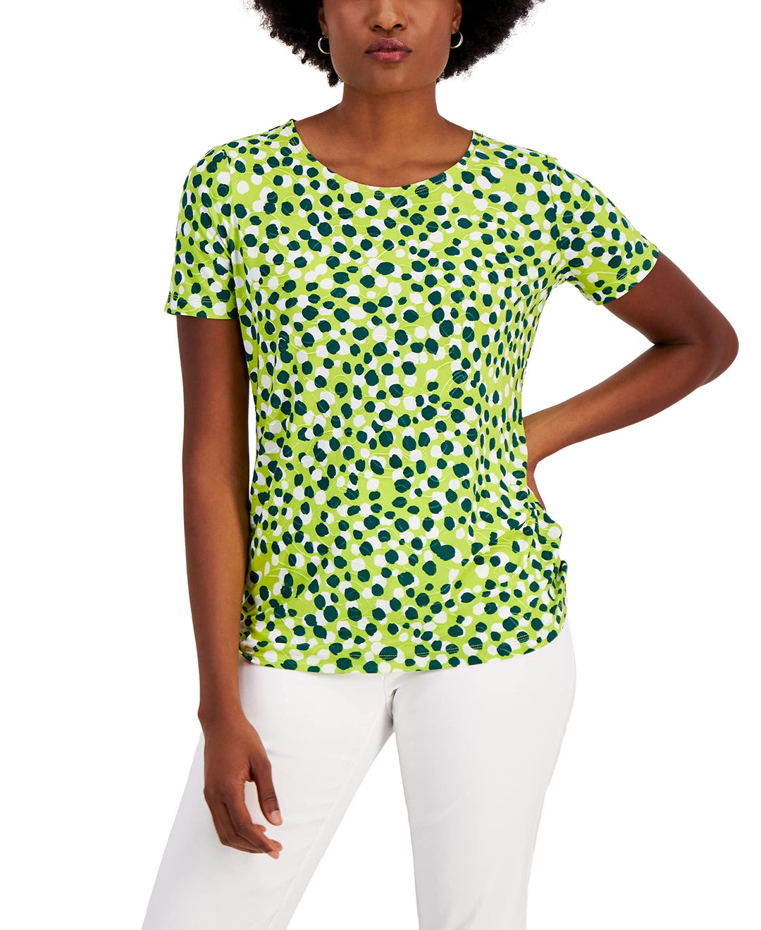 JM Collection Petite Spotted Jacquard Top