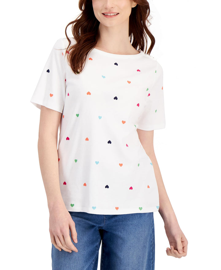 Charter Club Womens Cotton Heart Print Top