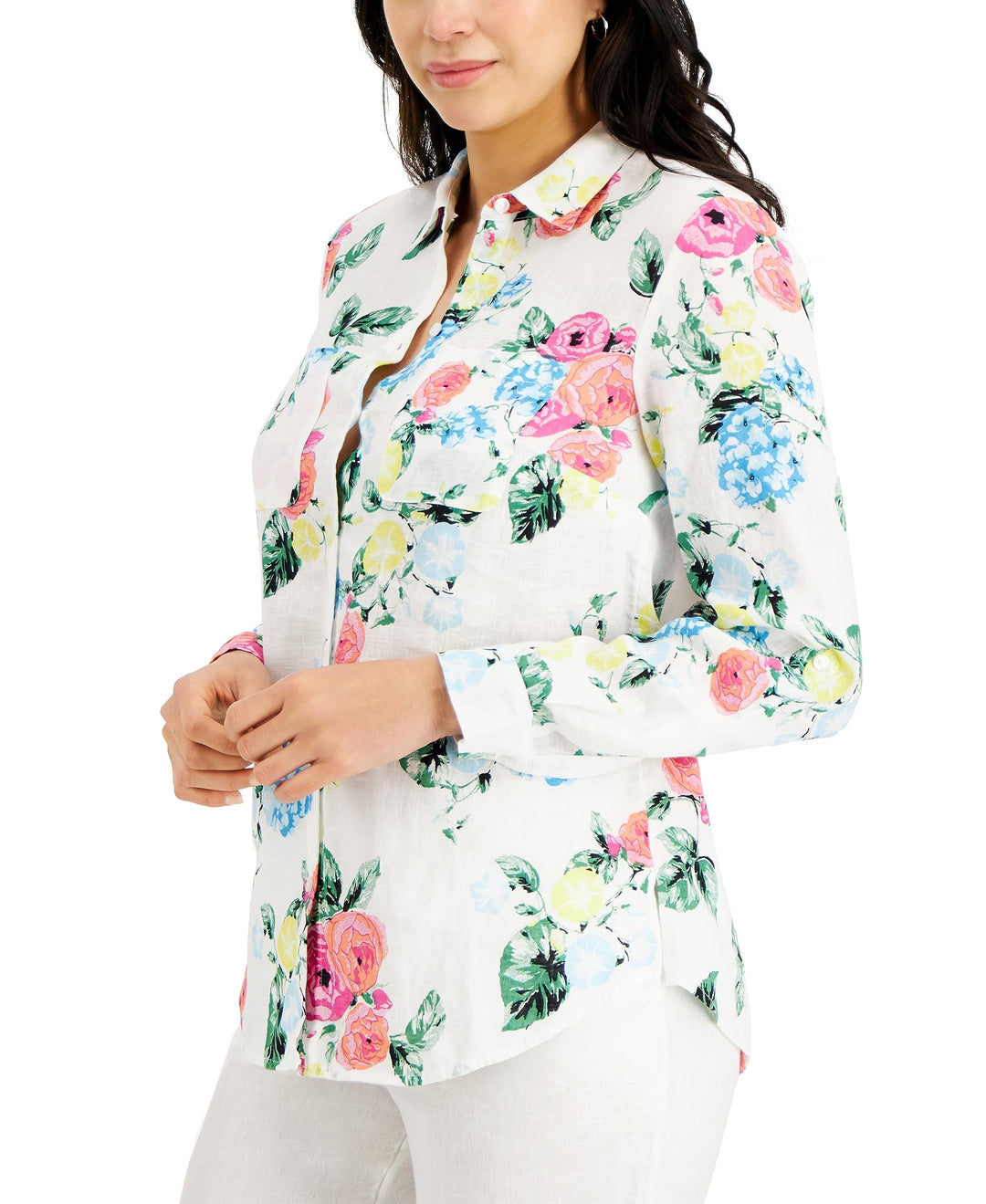 Charter Club Linen Floral Print Shirt