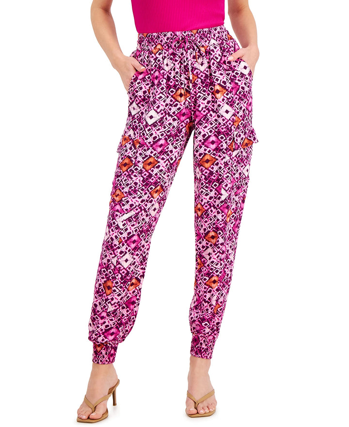 INC International Concepts Womens Printed High Rise Pull On Utility Joggers